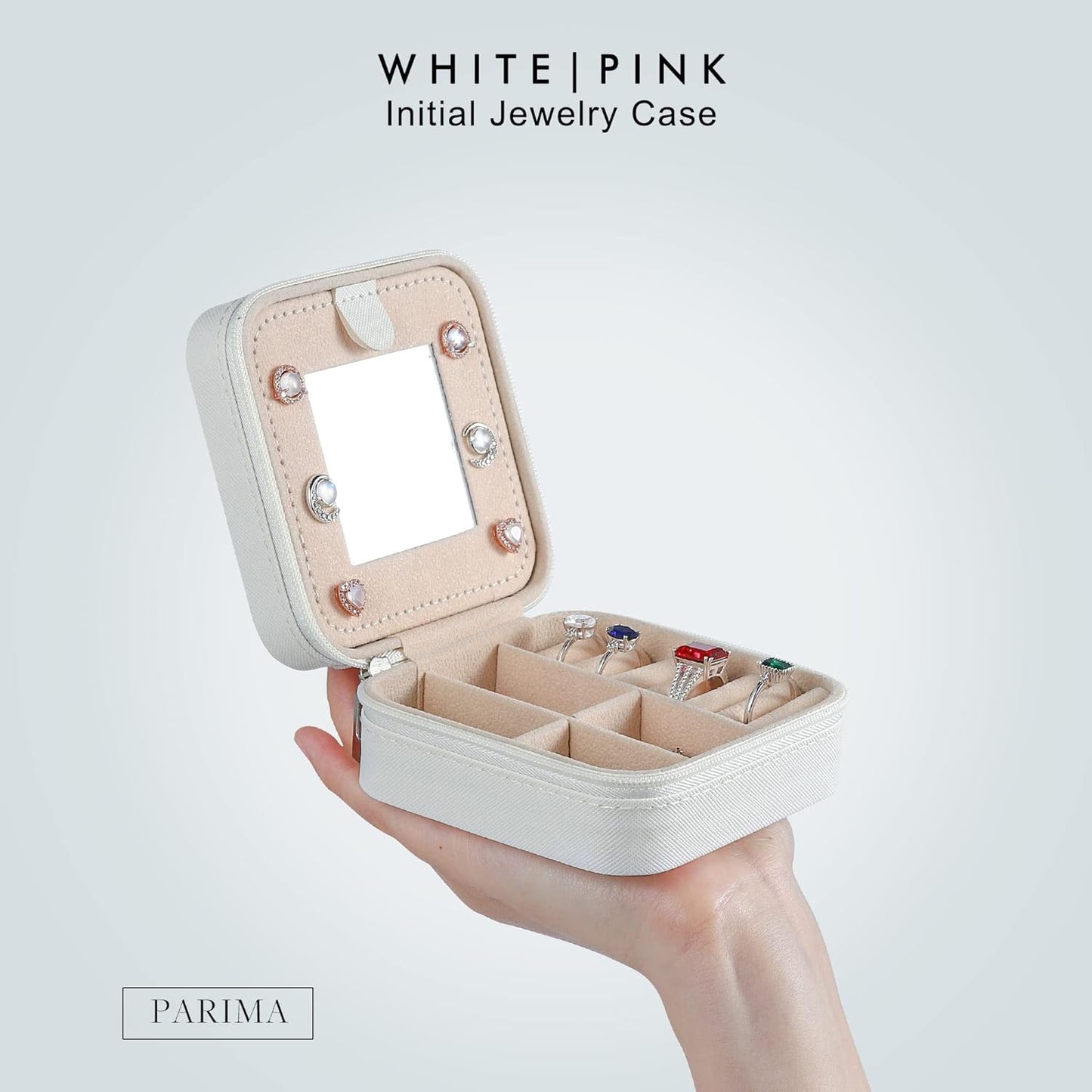 Parima Travel Jewelry Case - Small Jewelry Organizer Box, Mini Travel Case - Letter W, White