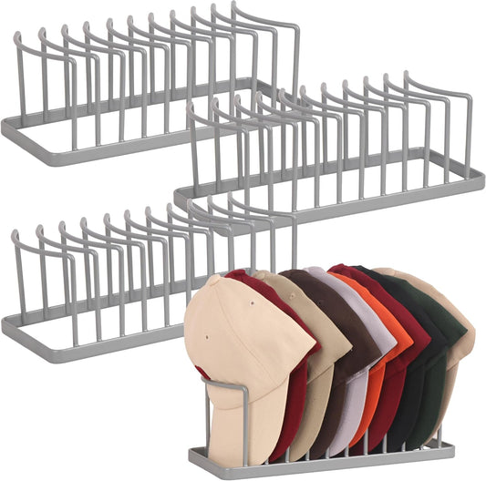 Hat Organizer for Baseball Caps - 4 Pack Space Saving Hat Stand Hold 40 Caps - Premium Metal Hat Rack for Baseball Caps Display & Organizer - No Install Hat Holder for Closet