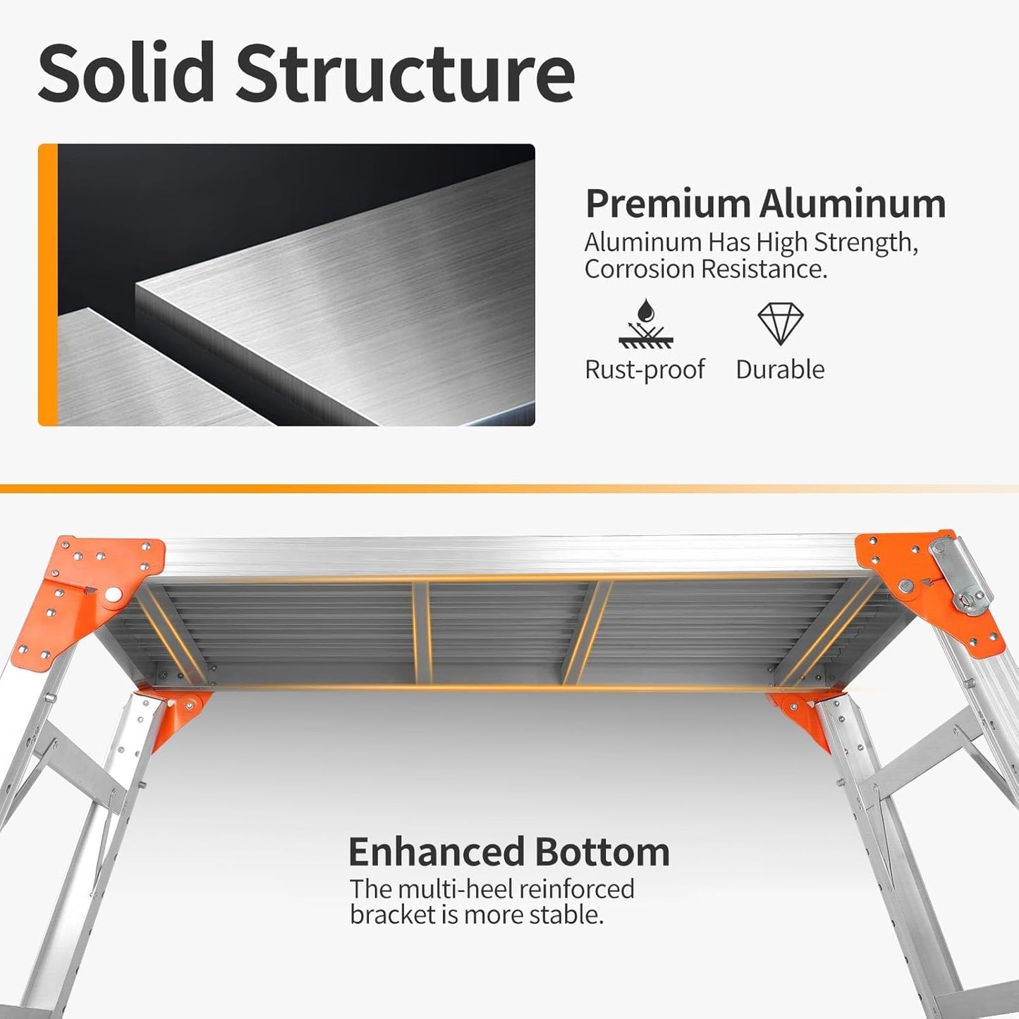 SHANTRA Multifunctional & Adjustable Work Platform with 330 lbs Capacity, 24 to 35 inches Step Ladder, Aluminum Folding Scaffolding Ladder, Heavy Duty Portable Work Bench Stool with Non-Slip Feet