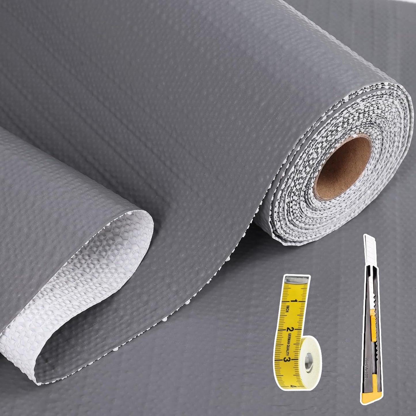 Drawer and Shelf Liner for Kitchen Cabinet: 23 in X 30 Ft Non Slip Waterproof Shelf Paper Non Adhesive Refrigerator Liners Pure Grey Easy Liners for Bathroom with Knife Tape Measure