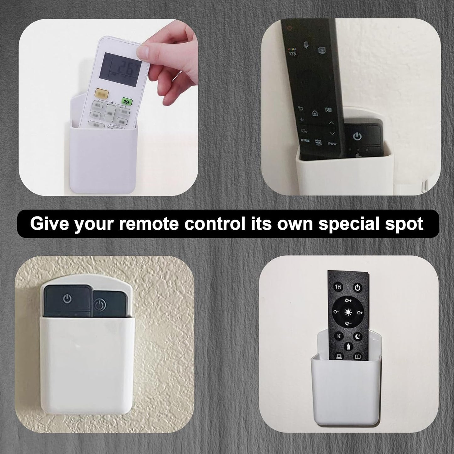2Pcs Remote Holder Wall Mount, White Remote Control Holder for AC TV, Wall Mount Box Organizer with Self Adhesive and Screws for Home Office Storage