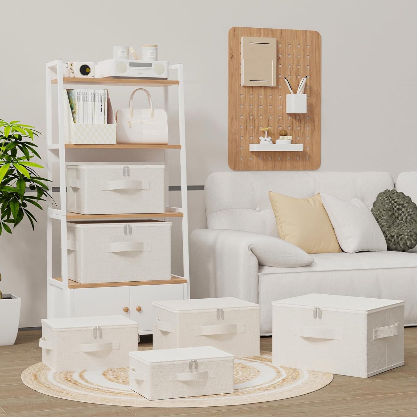 Underbed Storage Box with Lid, Foldable Clothes Organizers, Fabric Bins for Organizing Clothes, Shoes, Blankets, Pillows, 17.7x13.7x9.8Inches, Beige, 2 Pack