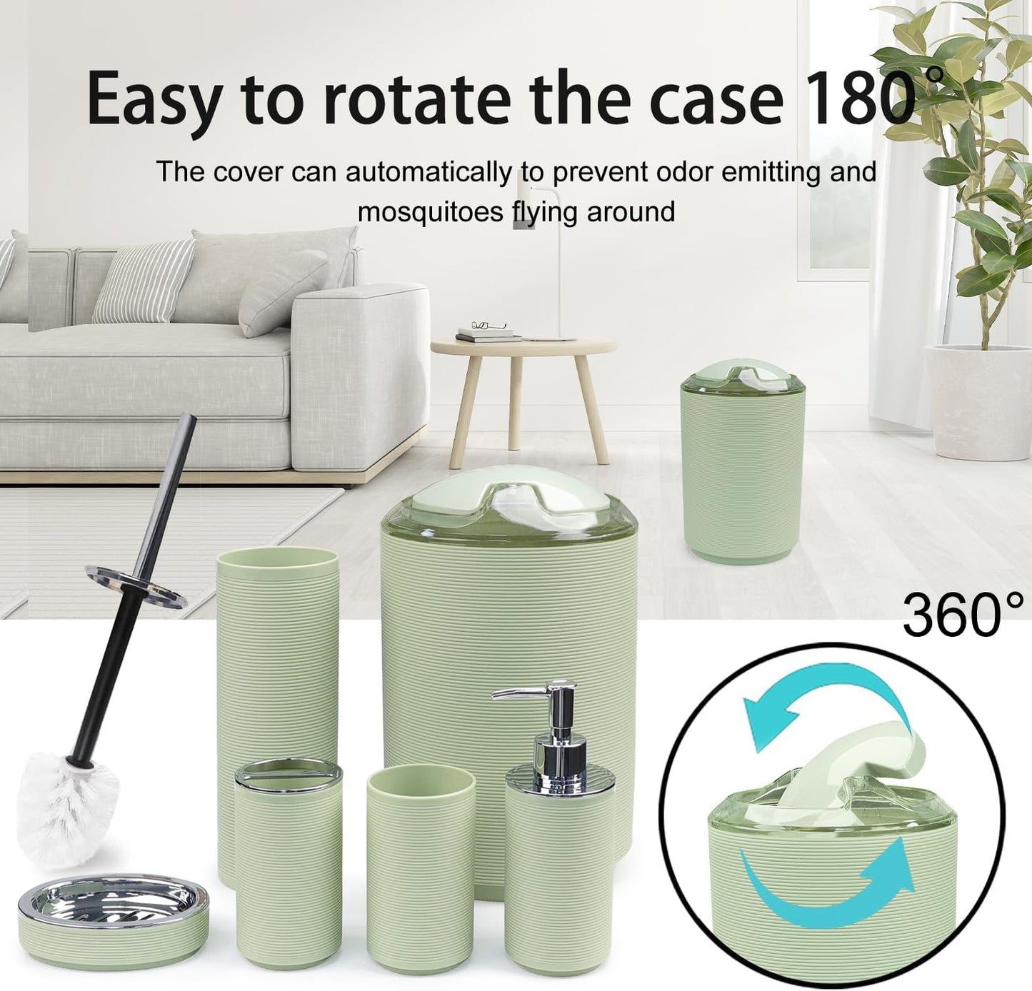 CERBIOR Bathroom Accessories Set Bath Ensemble Includes Soap Dispenser, Toothbrush Holder, Toothbrush Cup, Soap Dish for Decorative Countertop and Housewarming Gift (Apple Green)