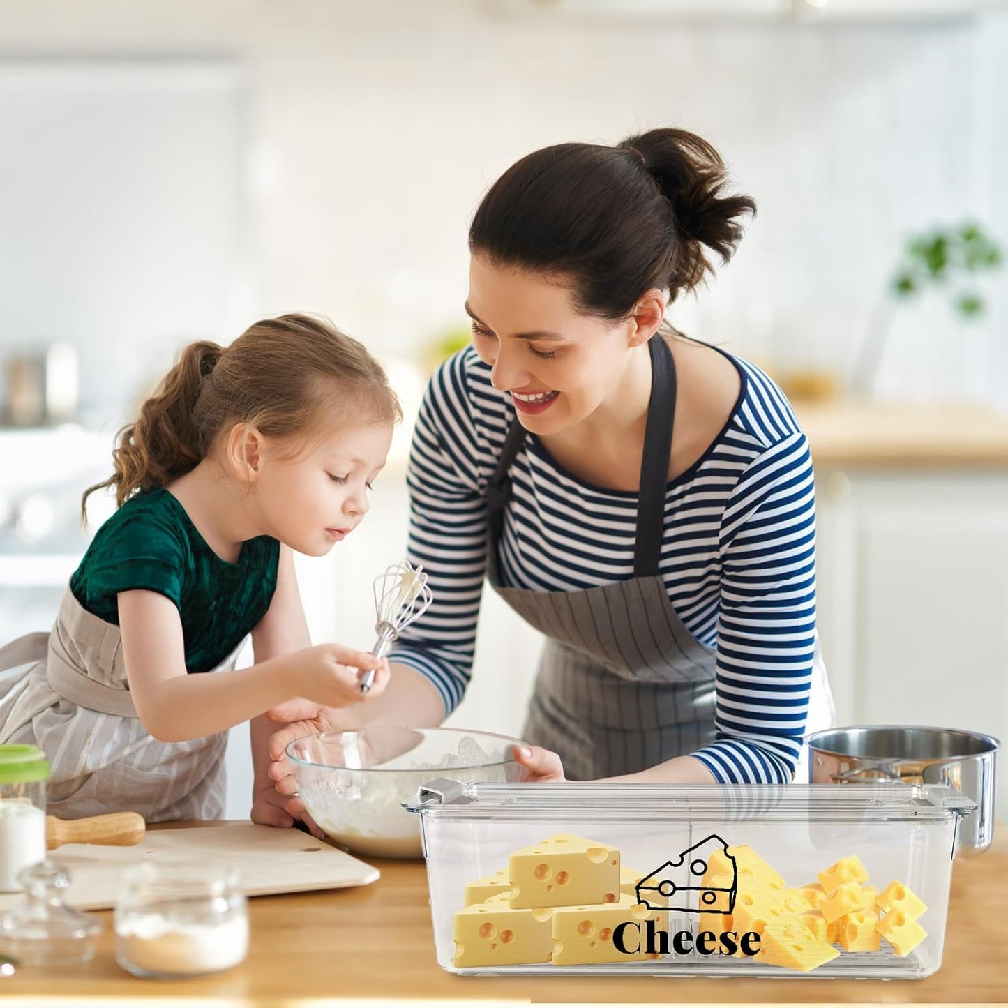 Cheese Container Airtight with Draining Basket Cream Block Cheese Sliced Cheeses Box with Lid for Fridge Shredded Saver 2 Compartment Deli Meat Storage Box,Cheeses Sliced,Grated,Cheddar Keeper