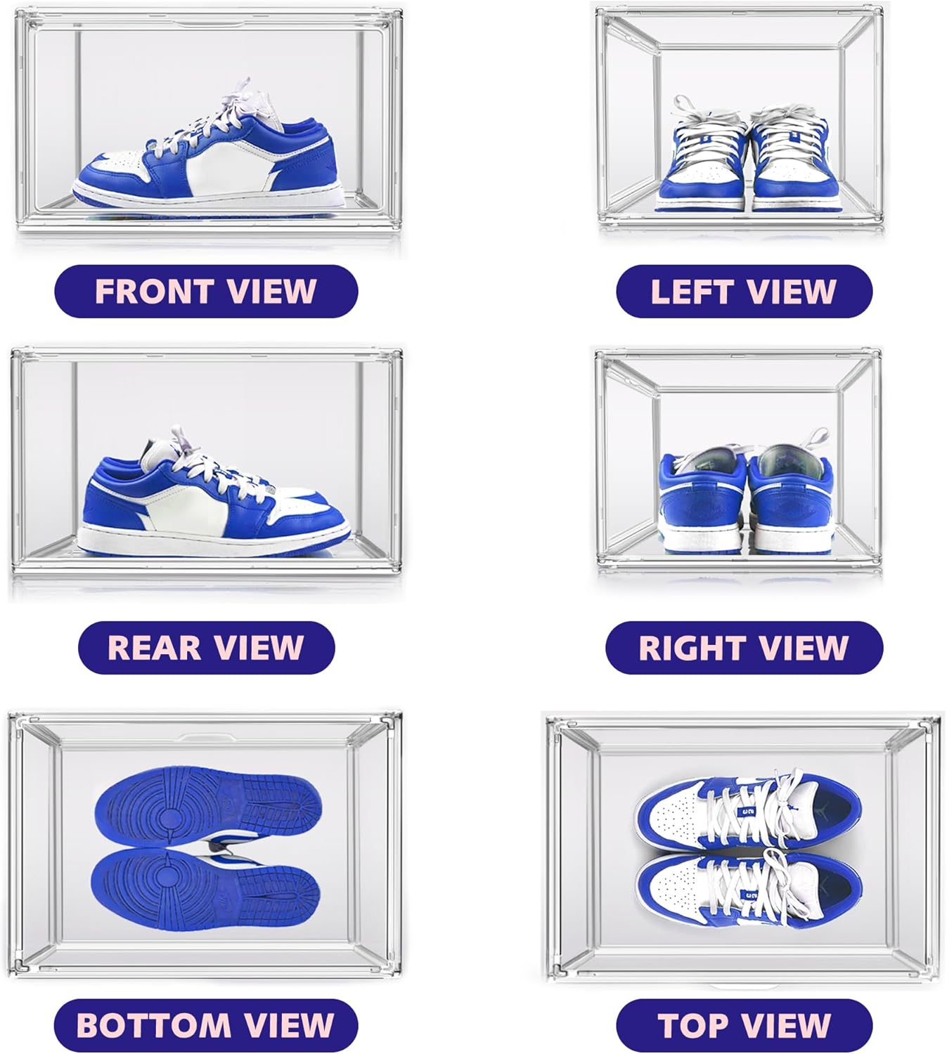 12 Pack Acrylic Shoe Large Storage Box with Magnetic Door Size 13 Clear Stackable Shoe Organizer for Closet Space Saving Shoe Cabinet Sneaker Display Case
