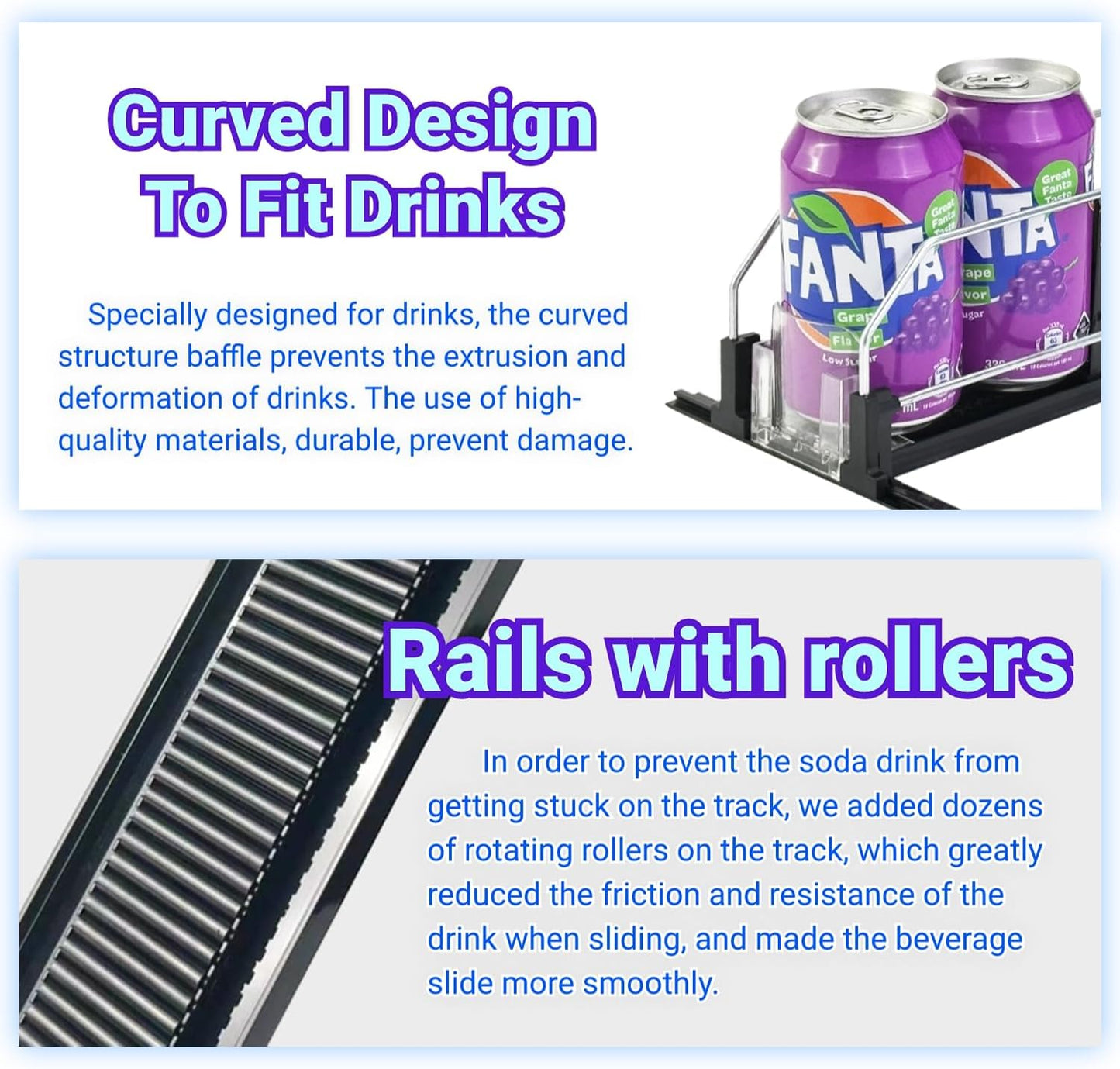 Drink Organizer for Fridge,12oz 16oz 20oz - Soda Can Dispenser for Refrigerator,Width Adjustable,Automatic Pusher Glide (Black, 15"D 4ROW, Holds 20 Cans)