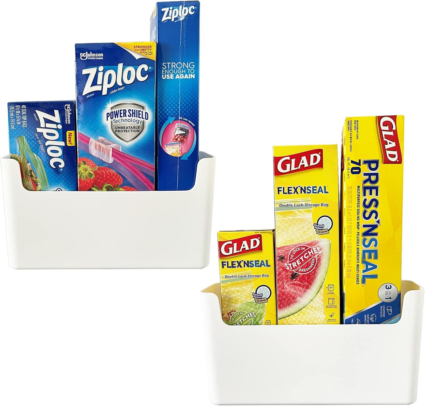 2 Pack Cabinet Door Organizer Adhesive Mount Kitchen Wrap Organizer Container Plastic Storage Shelf Versatile for Kitchen, Bathroom, Office, Bedroom, Garage, Craft Room, White