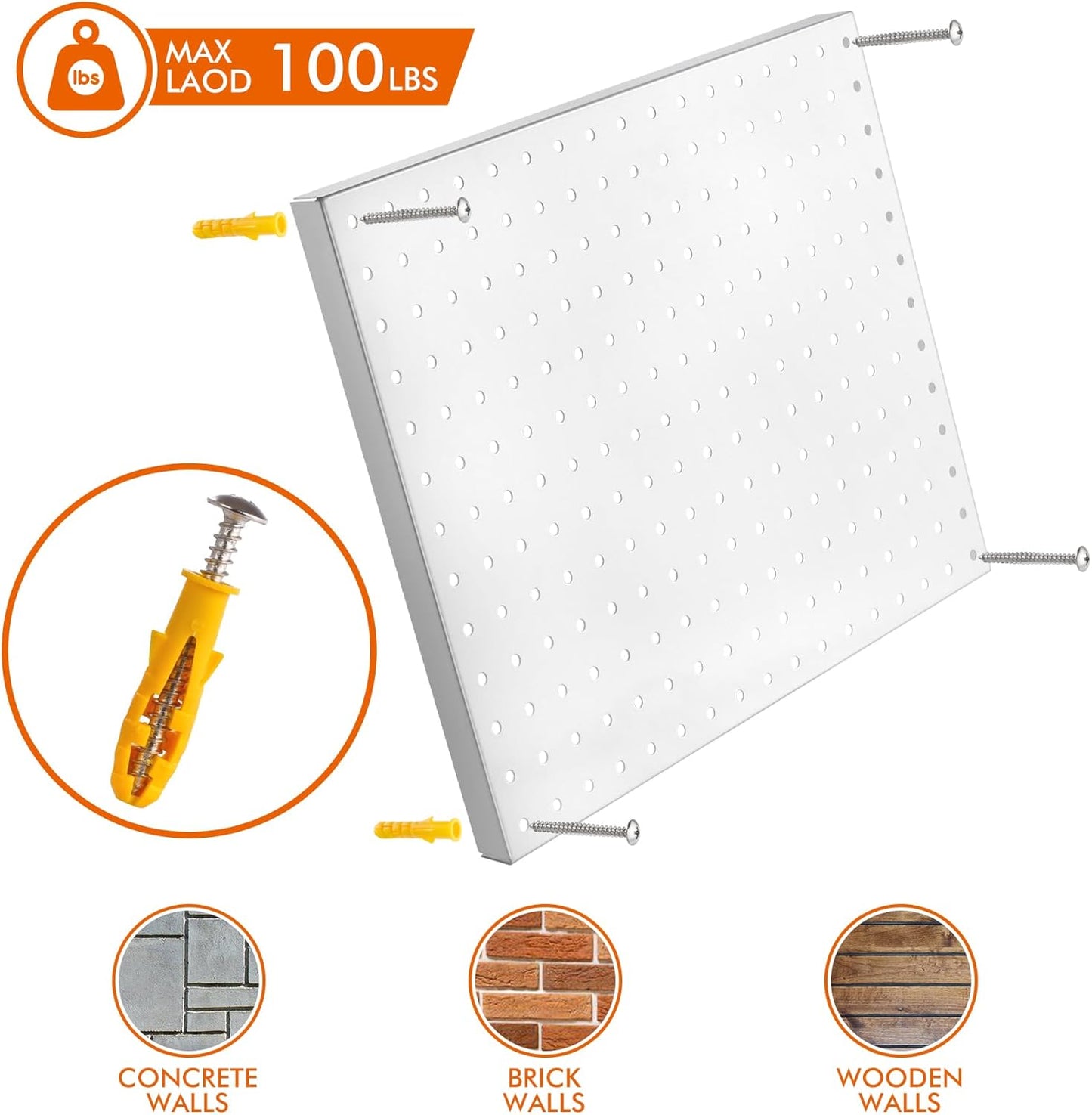 G.CORE Heavy Duty Metal Pegboard Organizer - Wall Storage Steel Peg Board Panels Set 1/4 inch Round Holes 17"x13" 2 Pack Garage Craft Tool Display Hanging Rack Organization Kit with Mounting Hardware