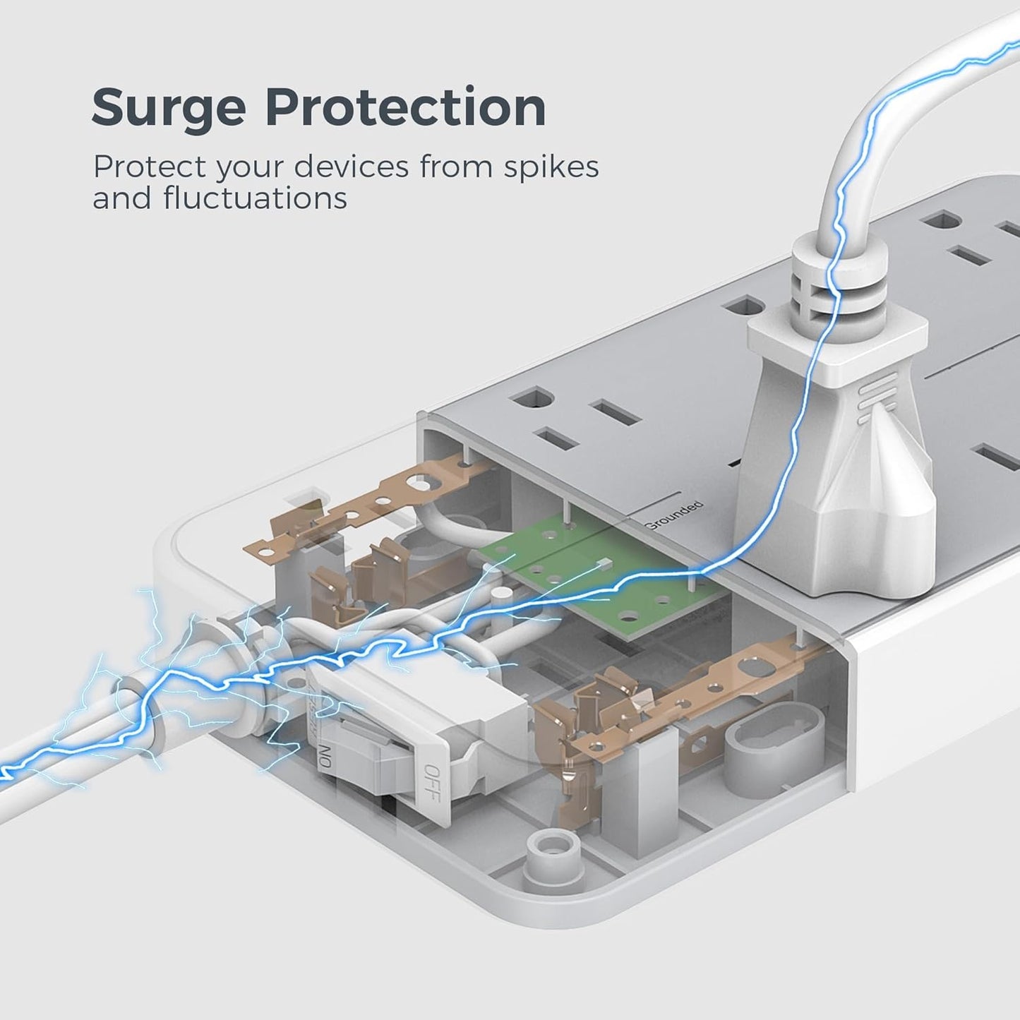 TESSAN Power Strip Surge Protector, Flat Plug Extension Cord with 8 Outlets 3 USB Charger(1 USB C), 1080 Joules Protection, Wall Mountable Charging Station for Home Office School Dorm Room Essentials