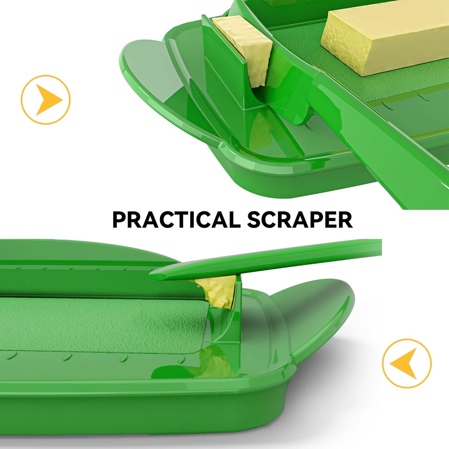Butter Dishes with Lid for Countertop Refrigerator, Plastic Butter Dish Clear Flip Top Lid Butter Container with Spreader, Non-Slip Bottom Butter Holder Keeper (Green)