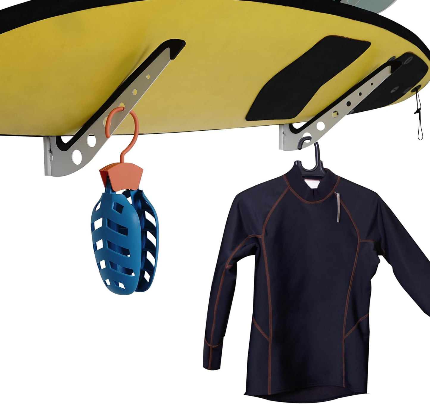 4 Board Surf Rack Wall Mount for Surfboard, Wakeboard, Snowboard Storage Adjustable Wall Hangers Boards Display White