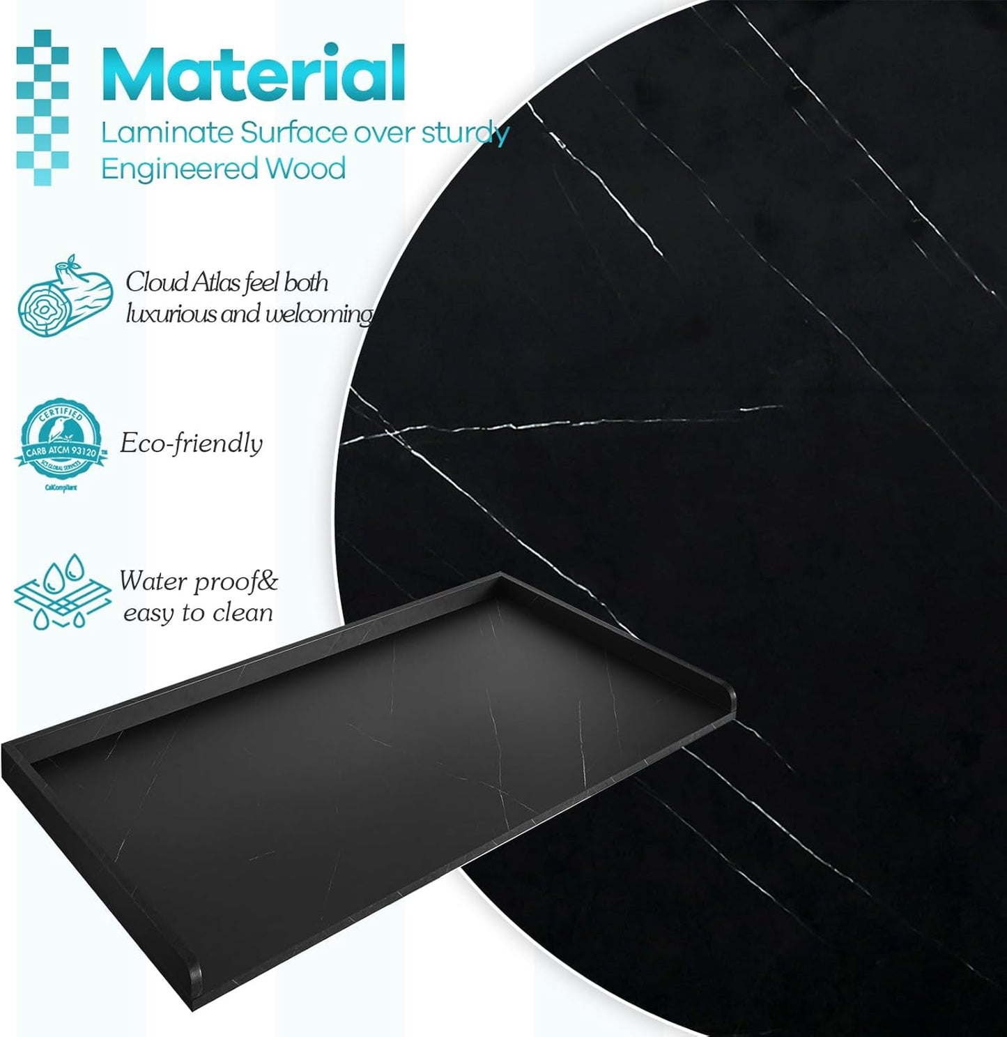 Kaboon Washer Dryer Countertop, Melamine Countertop with Edge Rails - 27.5" Depth x 54" Width Laundry Room Organization, Cloud Atlas/Black Marble Pattern