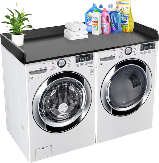Royxen Washer Dryer Countertop with Solid Wood Core,54“W x 27.5D Laundry Countertop with Edge Rails,Washer and Dryer Topper for Laundry Room Organization(Black)
