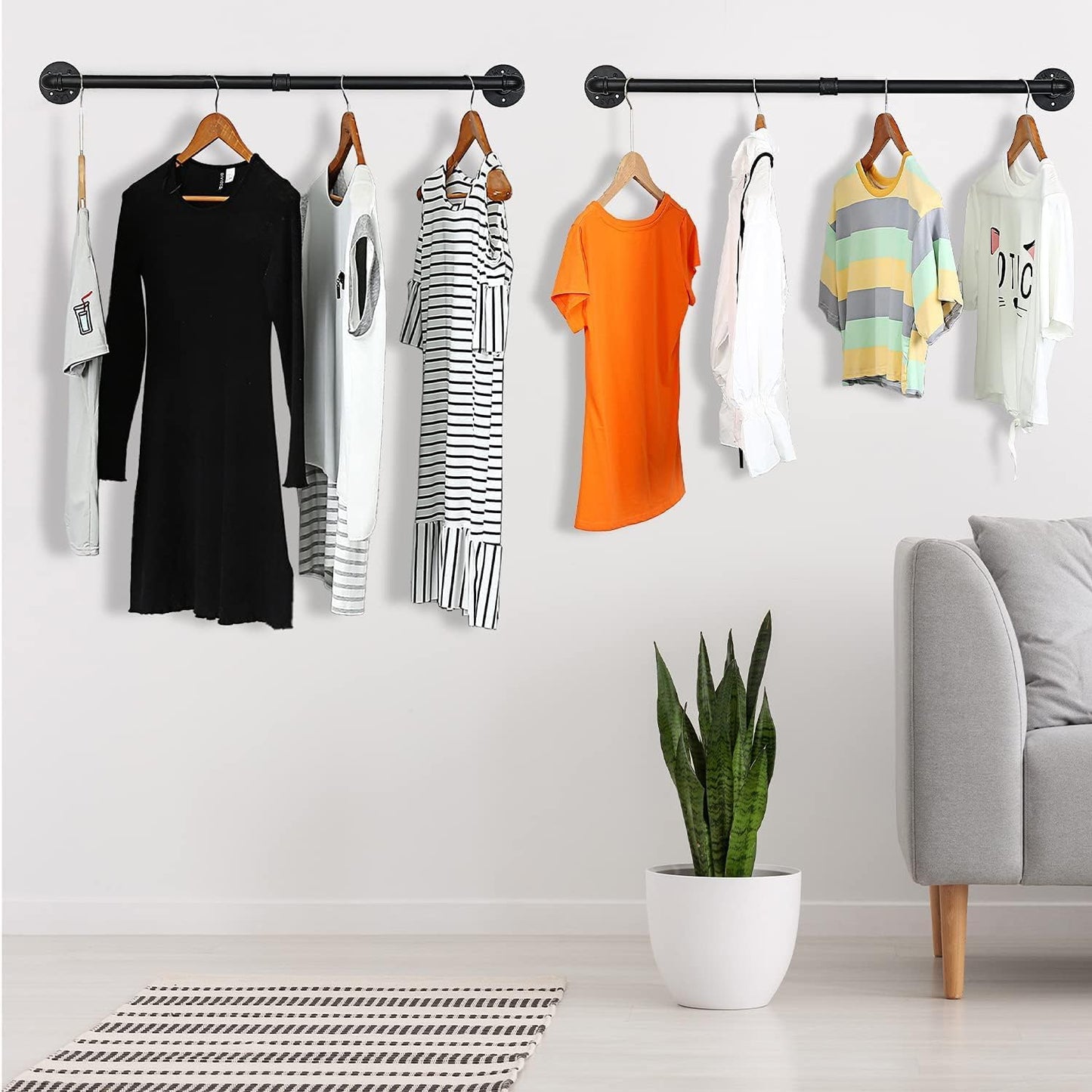 Oroonoko 36inch Industrial Pipe Clothes Rack Wall Mount For Hanging Rod Bar for Laundry Room Up to Max Load 135Lb