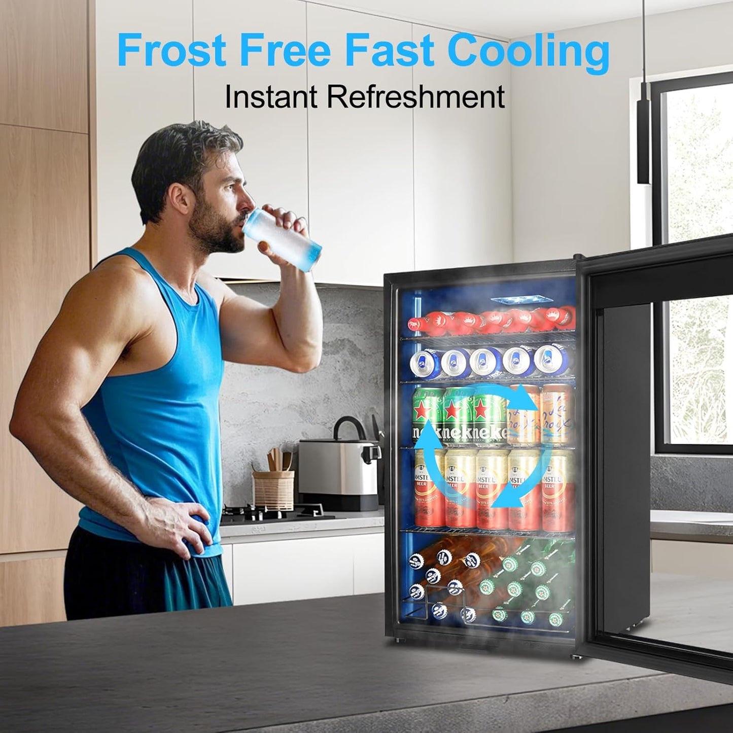 Beverage Refrigerator 126 Can, Mini Beverage Fridge Small Beverage Cooler with Glass Door Safety Lock, Drink Fridge for Beer Soda Wine, Perfect for Dorm Office Hotel