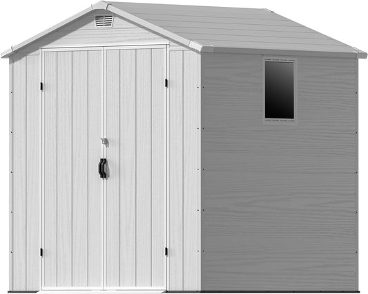 Devoko 6x6 FT Plastic Outdoor Storage Shed - Lockable Resin Tool Shed with Window & Floor - Easy Assembly for Garden, Backyard, Light Gray