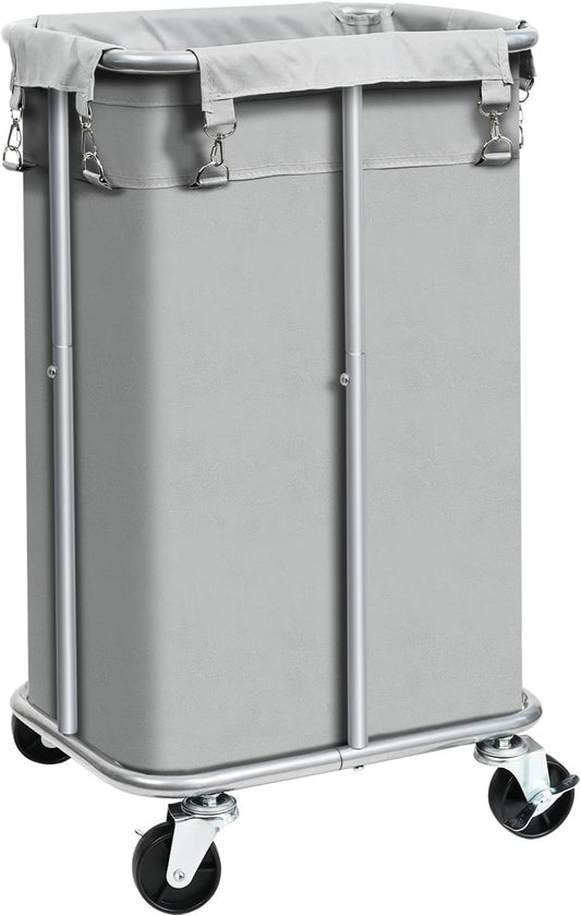 Laundry Basket with Wheels, Rolling Laundry Hamper with Removable Bag, 100L Laundry Sorter Cart, Tall Narrow Slim Clothes Hamper Organizer with Sturdy Metal Frame, Grey