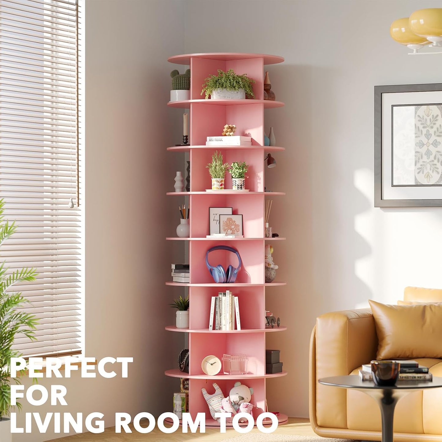 SpaceAid 8 Tier Rotating Shoe Rack Tower, Spinning Shoe Display Lazy Susan, Revolving 360 Shoe Rack Storage Round Carousel, Vertical Handbag Rotate Shoes Closet Organization (8-Tier Pink)