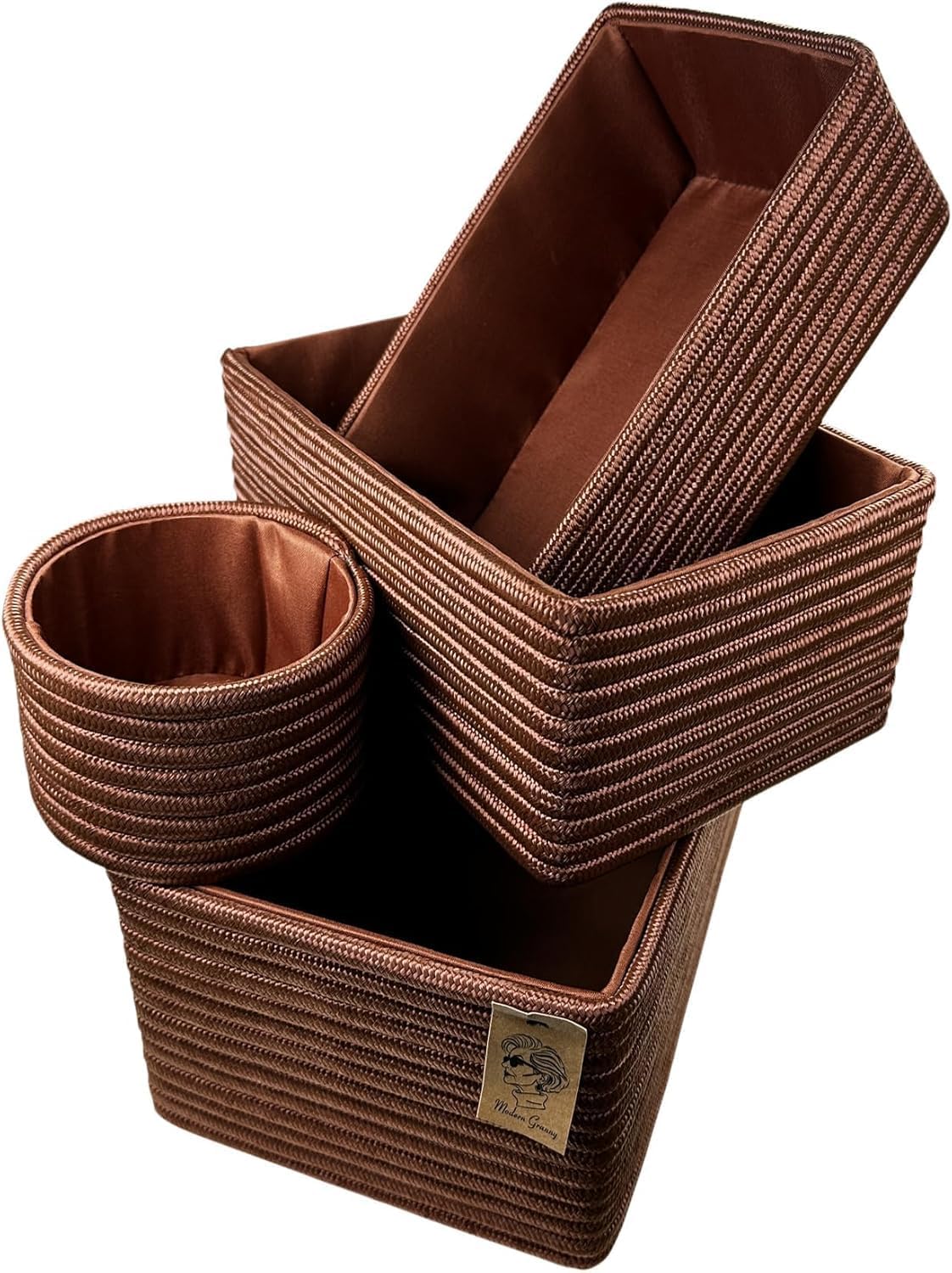 MODERN GRANNY Fashion Decor Vanity Box, Stackable Boxes Decoratives with Lined Interior, Storage Baskets Set of 4, Office Boho Baskets Shelf Box for Organizing (BRANDY BLUSH)