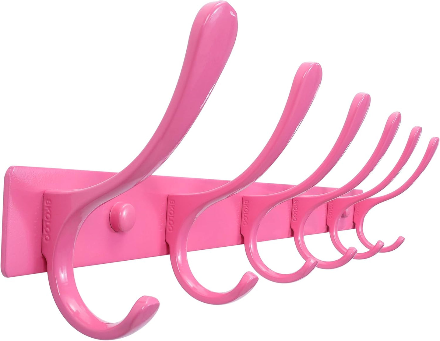 SKOLOO Coat Rack Wall Mounted - 6 Hooks, Heavy Duty, Stainless Steel, Metal Wall Hangers, Sturdy Coat Hooks for Hanging Coats, Jacket, Clothes, Hat, Pink