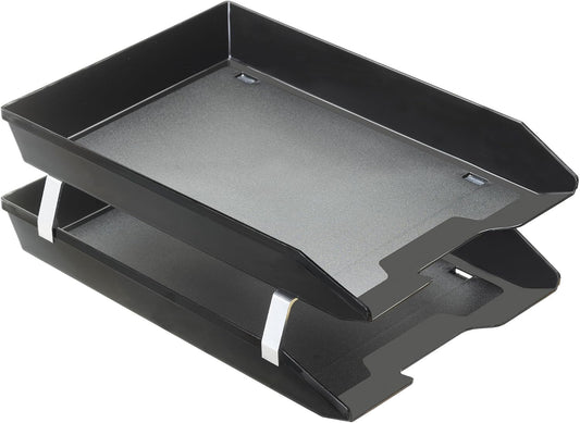 Acrimet Facility 2 Tier Letter Tray, Front Load, Letter Size/A4, Desktop File Organizer, Plastic (Black Color)
