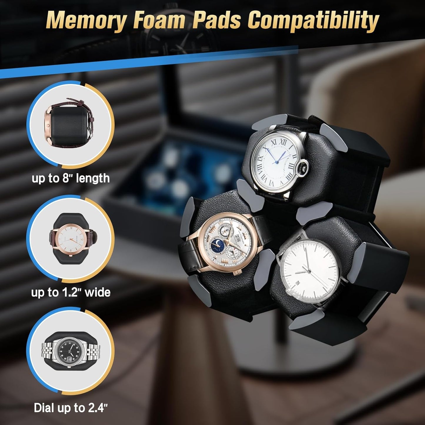 Watch Winder for Automatic Watches,Ultra Quiet Motor,4 Automatic Watches and 6 Extra Watch Storage Spaces, PU Leather Crocodile Styling