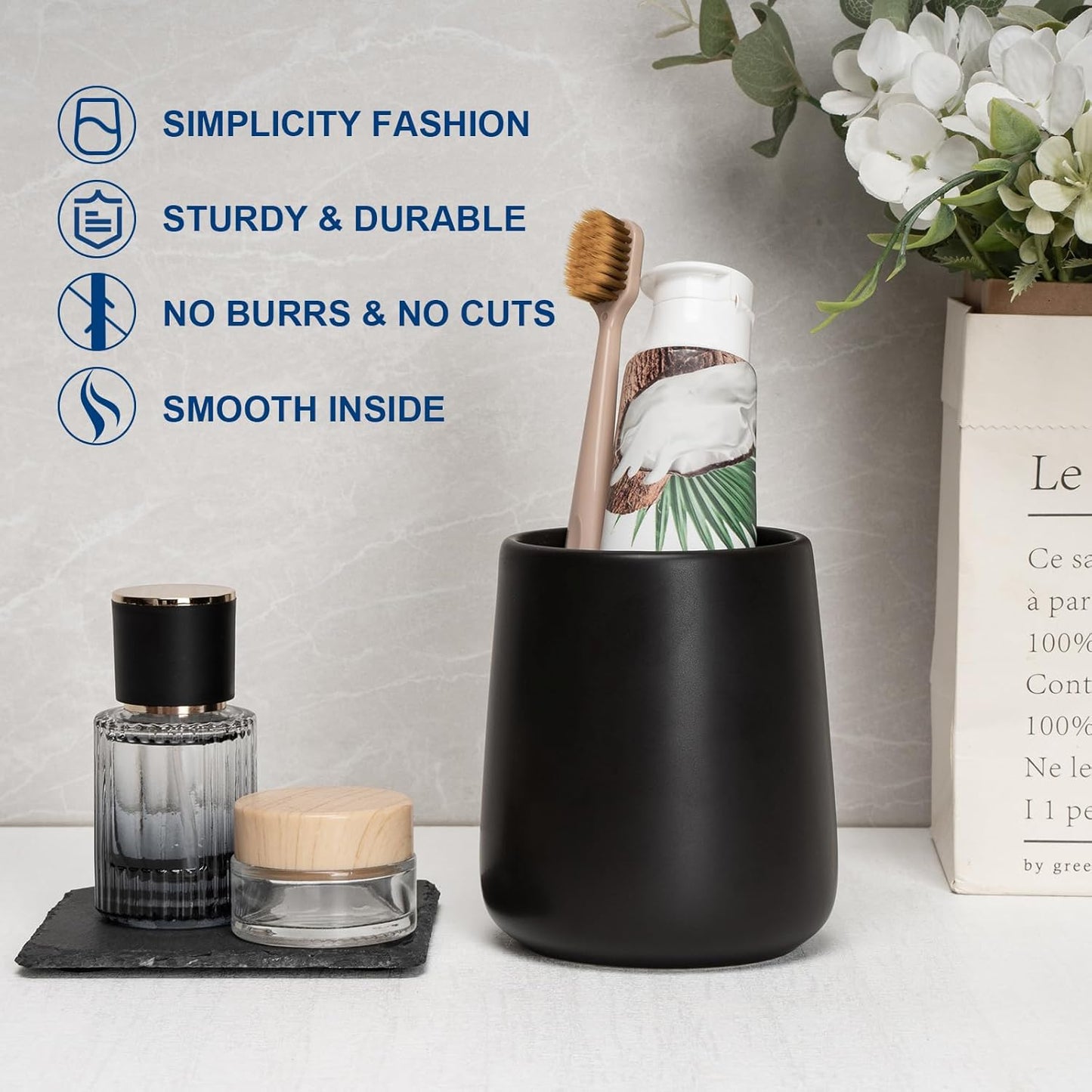 Bathroom Tumbler Cup Ceramic 13.5oz Reusable Toothbrush Cup 400ml, Toothbrush Holder Adequate for Your Bathroom (Black Brown)