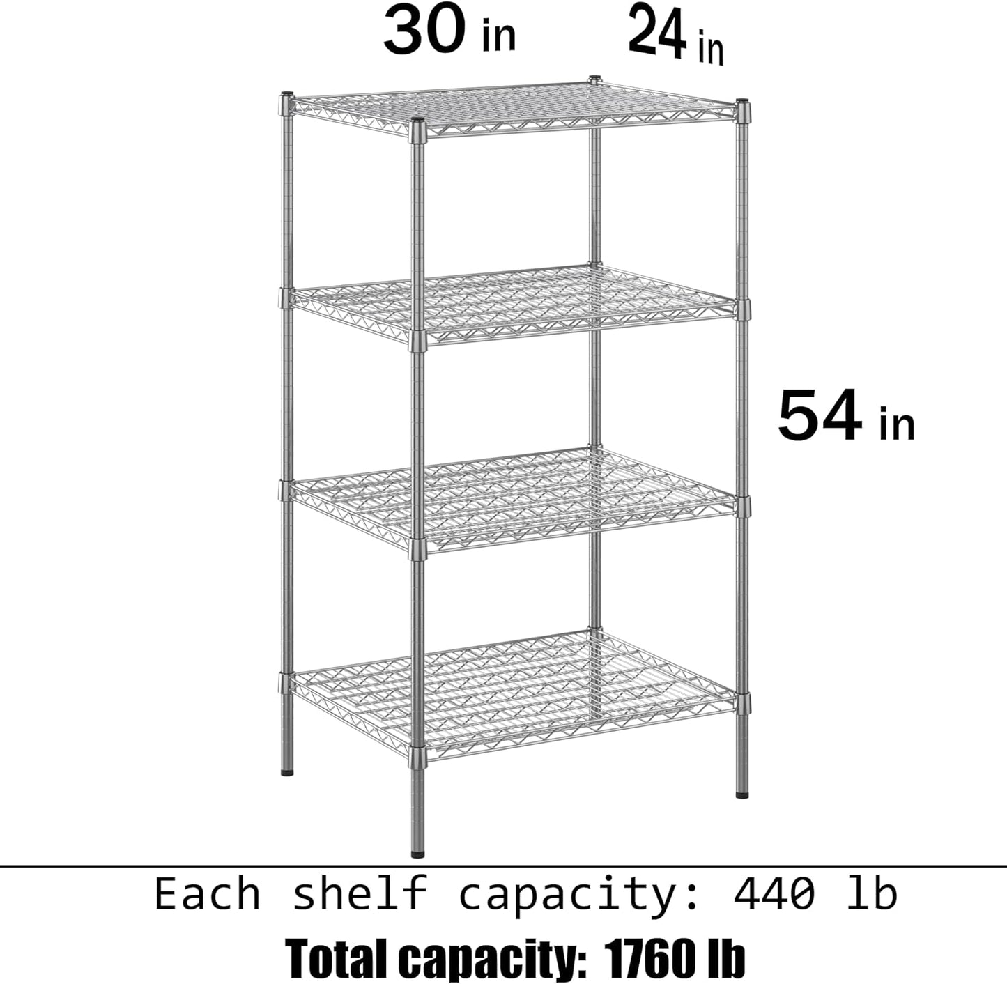 24" Deep x 30" Wide x 54" Height Wire Shelving Kit | 4-Tier | NSF Commercial Storage Rack Unit