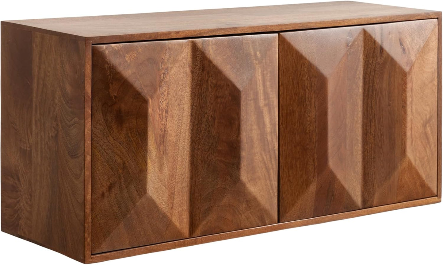 Kate and Laurel Ranier Modern Wooden Two-Door Wall Cabinet, 30 x 10 x 14, Walnut Brown, Decorative Storage Cabinet with Dimensional Face for Use as Floating Nightstand or Floating TV Shelf