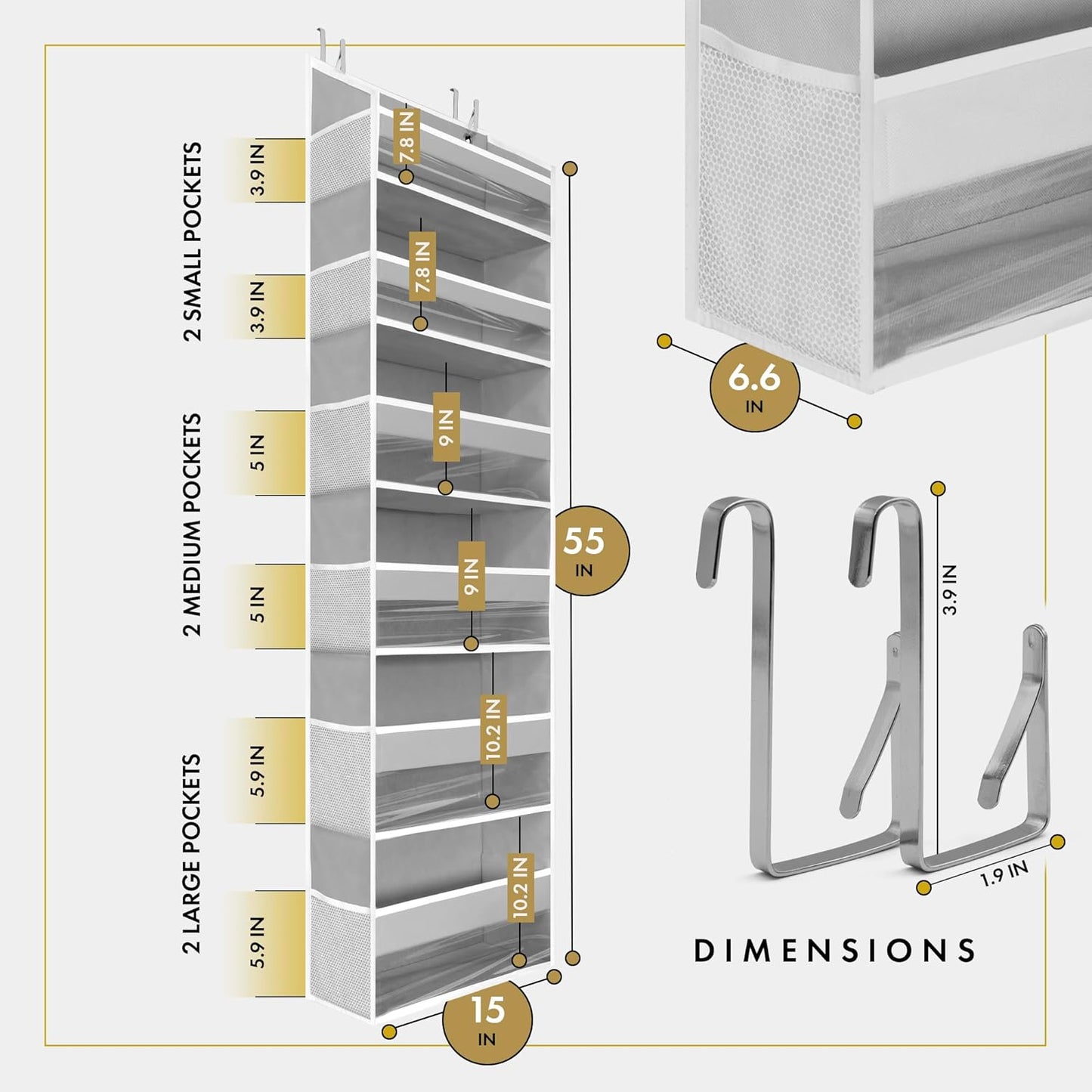 HOMELUX THEORY Over The Door Organizer Hanging - 50lbs Load 6 Large Front & 12 Side Pockets, 1 Pack Over The Door Shoe Organizer, Hanging Closet Organizer For Toys, Diaper, Sewing (Transparent)