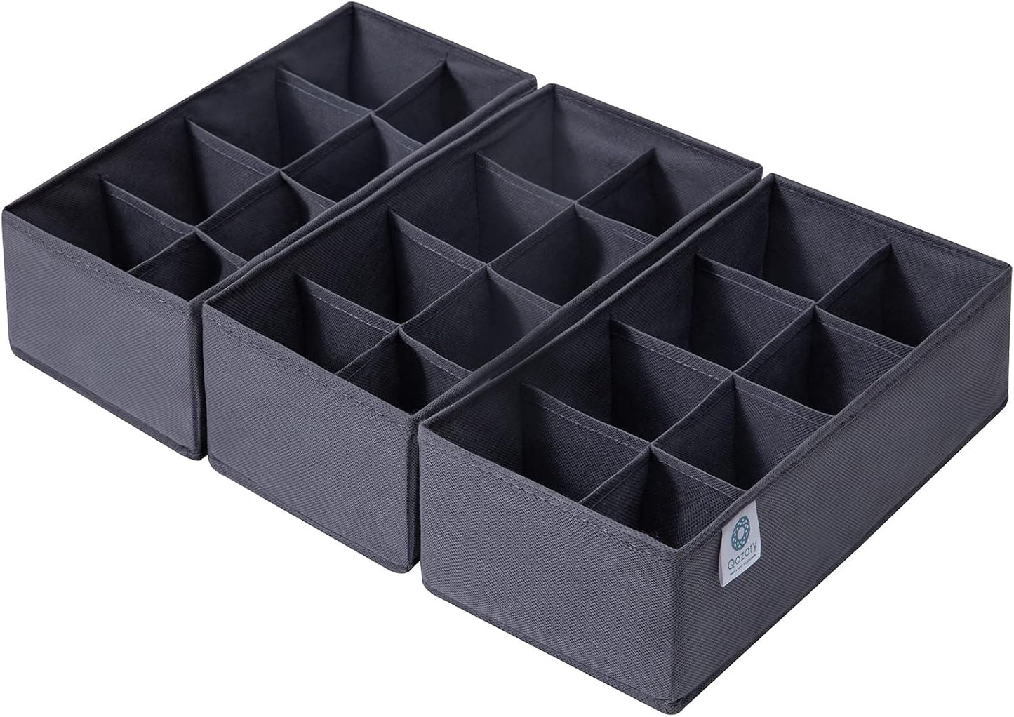 Qozary 3 Pack Sock Underwear Drawer Organizer Dividers, Non-Woven Fabric Collapsible Cabinet Closet Storage Boxes for Clothes, Socks, Lingerie, Underwear, Tie, Belt, Baby, Bedroom (Gray, 8 Cells)