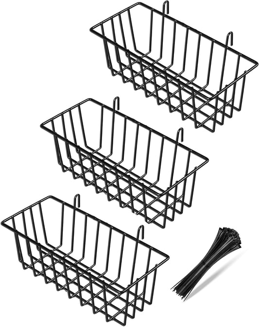 3 Pack Wall Basket, Hanging Wire Basket for Wall Grid Panel, Metal Hanging Baskets for Organizing, Wire Wall Baskets for Storage, Home Decor, Grid Wall Accessories