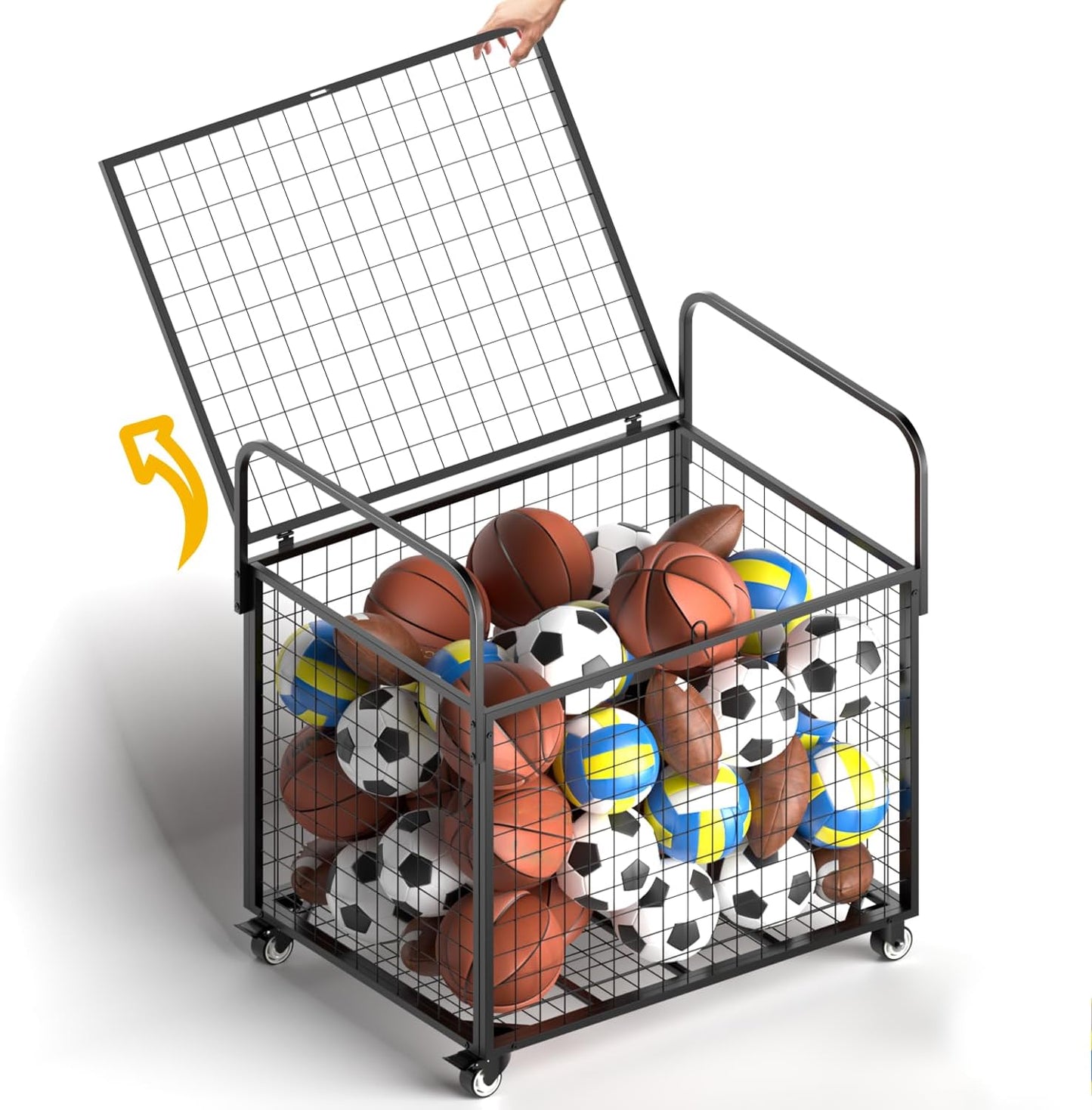 Ball Storage - Basketball Cart With Wheels Garage Volleyball Storage Sport Equipment Holder Organizer For Indoor Outdoor,Metal Storage Rack For Playgroup,Gym And School