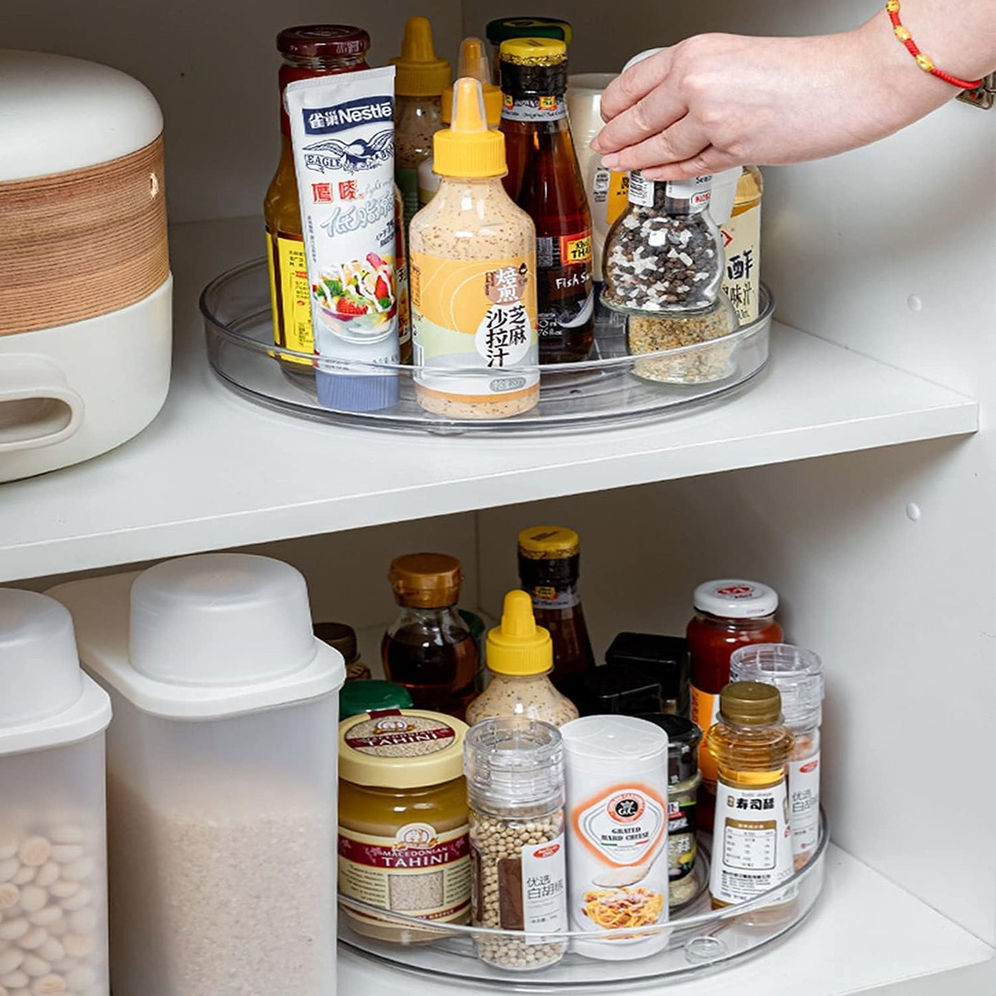 URALFA 2-Pack Lazy Susan Cabinet Organizer, Plastic Rotating Round Lazy Susan Turntable for Cabinet, Pantry, Countertop, Table, Fridge, 10.5 Inch