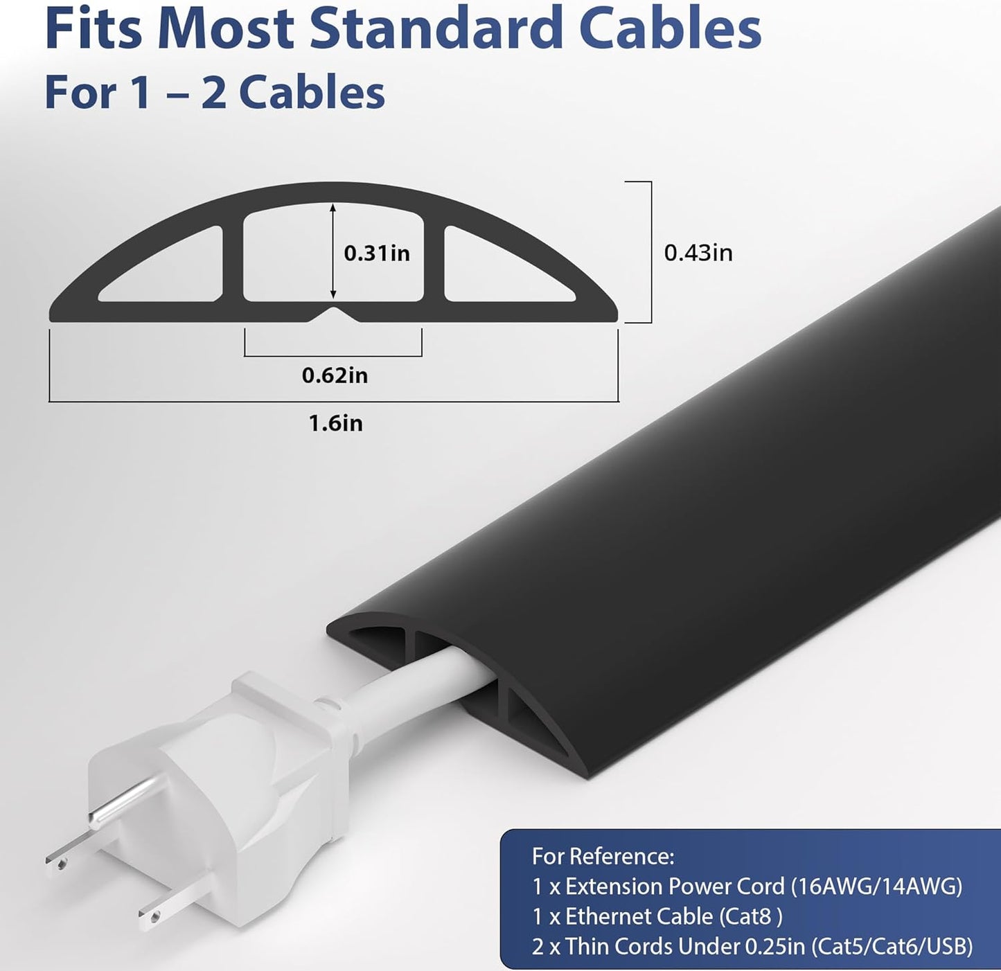 ZhiYo 10ft Cord Covers for Wires on Floor, Cord Hider Floor Hide Extension Cords, Soft PVC Cable Cover Cable Protector, Cable Cavity W0.62in, H0.31in, Black
