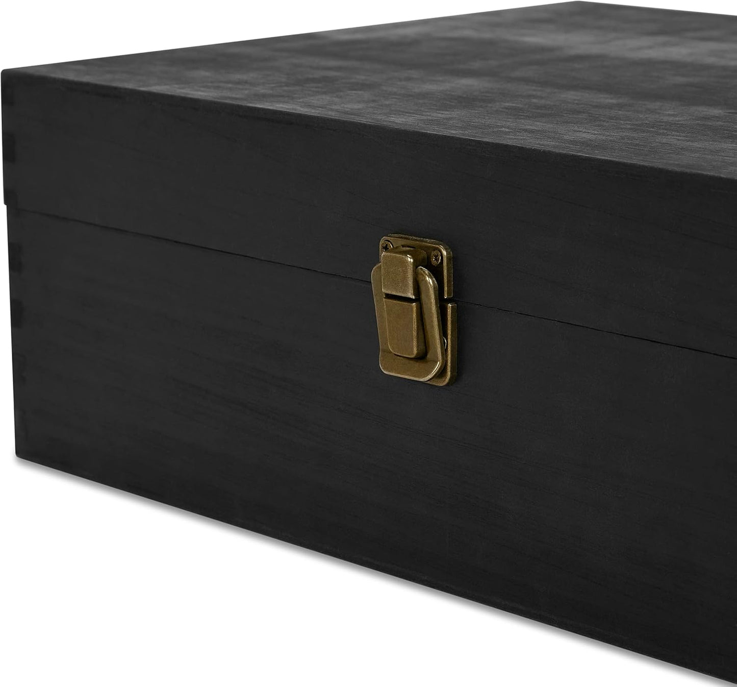 makerflo XL Black Pine Wood Memory Box with Black Felt Inside, Hinged with Clasp, Keepsake Wooden Box Ideal for Craft and Personalization (Laser Engraving, Epoxy, UV DTF, and Vinyl) – Pack of 1