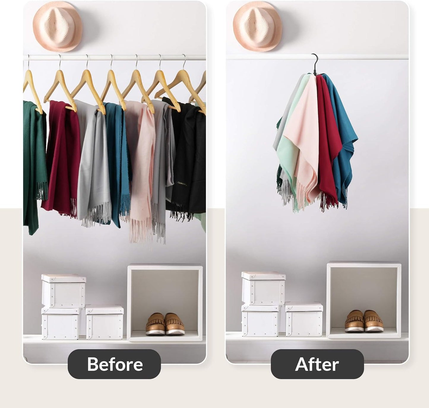 ZEDODIER 2 Pack Scarf Organizer Scarf Hanger for Closet, Rotatable Sturdy Hijab Holder Holds 16 Scarves, Metal Space Saving Closet Organizers and Storage, Black