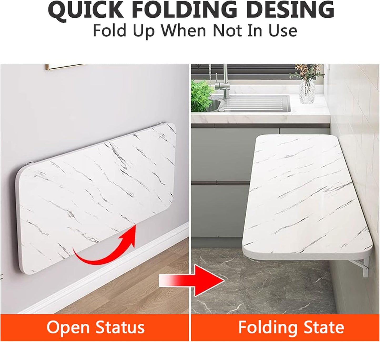 Wall Mounted Folding Desk,Wall Folding Table for Small Spaces,Floating Fold Down Table for Home Office Computer Workstation,Study Work Bench, Laundry Room, Kitchen(White 23.6×15.7inch