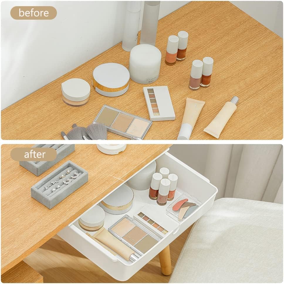 Poeland Under Desk Drawer Self-Stick Storage Organizer for Office Home School Large Size White 2 Pack