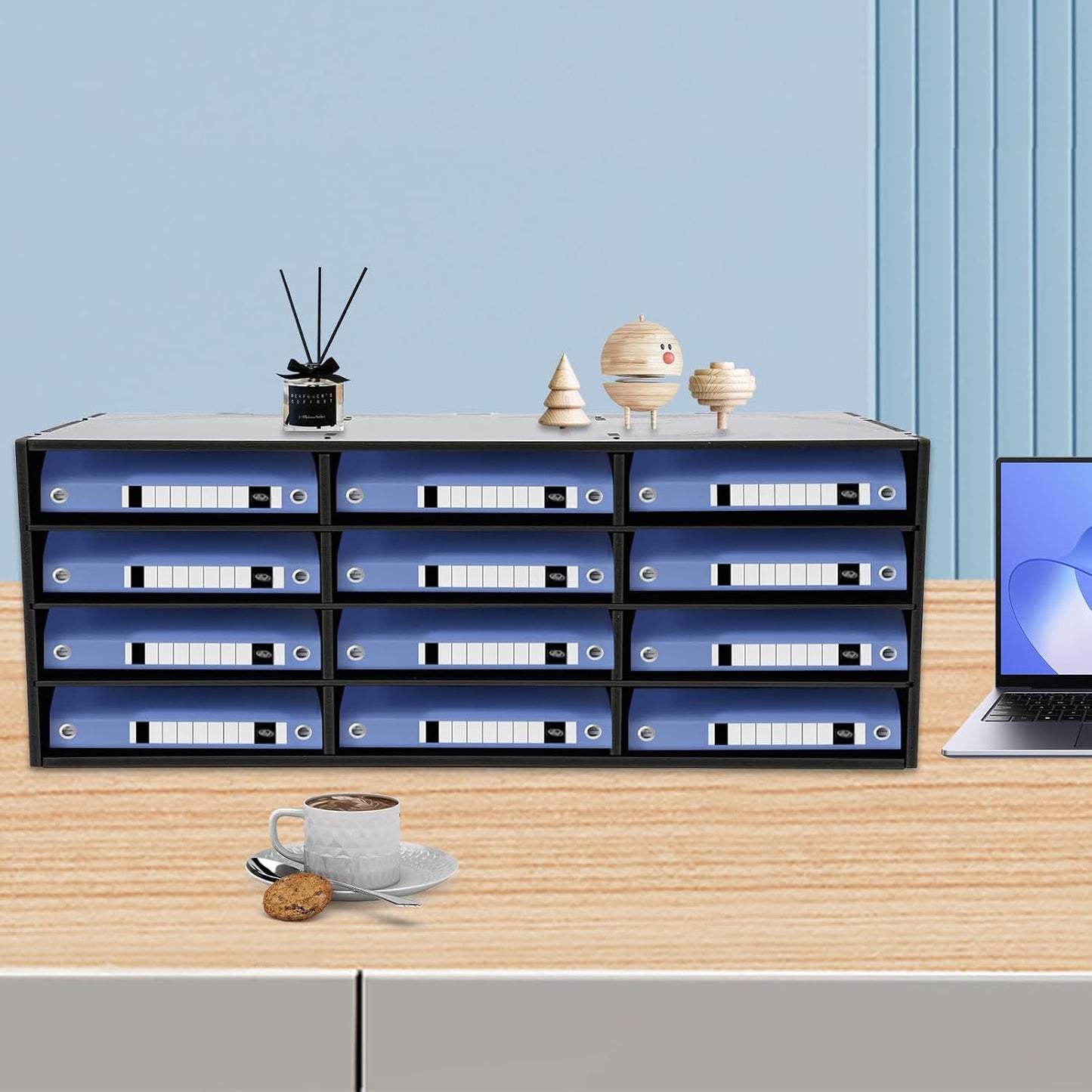 Mail Sorter Organizer, 12 Compartments Mailbox for Classroom, Desktop File Organizer with Adjustable Shelves, for Office Home Classroom, PVC, Black