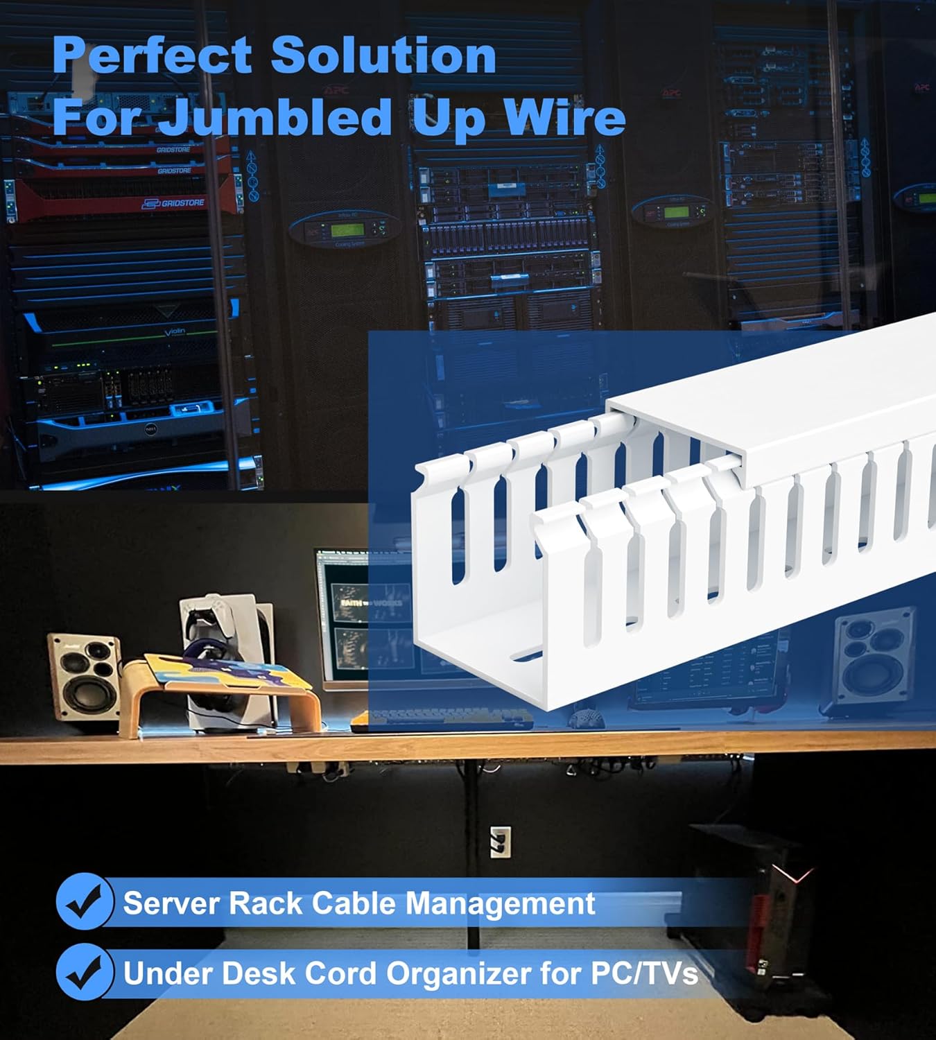 ZhiYo 99in (6X L16.5in) Professional Server Rack Cable Management Raceway, H2 x W2in Cable Raceway Kit, Electrically Safe PVC Open Slot Wire Raceway for Under Desk/Computer/Network Cords, White
