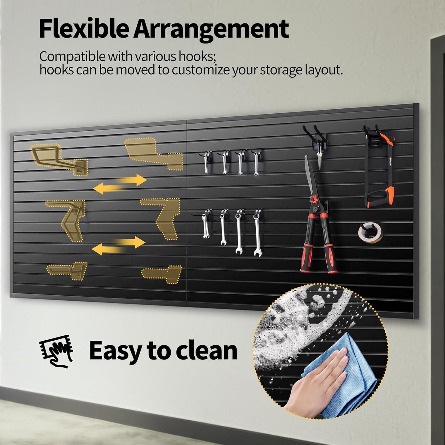Slat Wall Panels 8x4 ft, Heavy-Duty PVC Garage Slatwall Panel with Trim & Screws, Interlocking Black Wall Panels, Garage Wall Organizer Slat Board PVC Wall Panel for Tools and Sports Equipment Storage