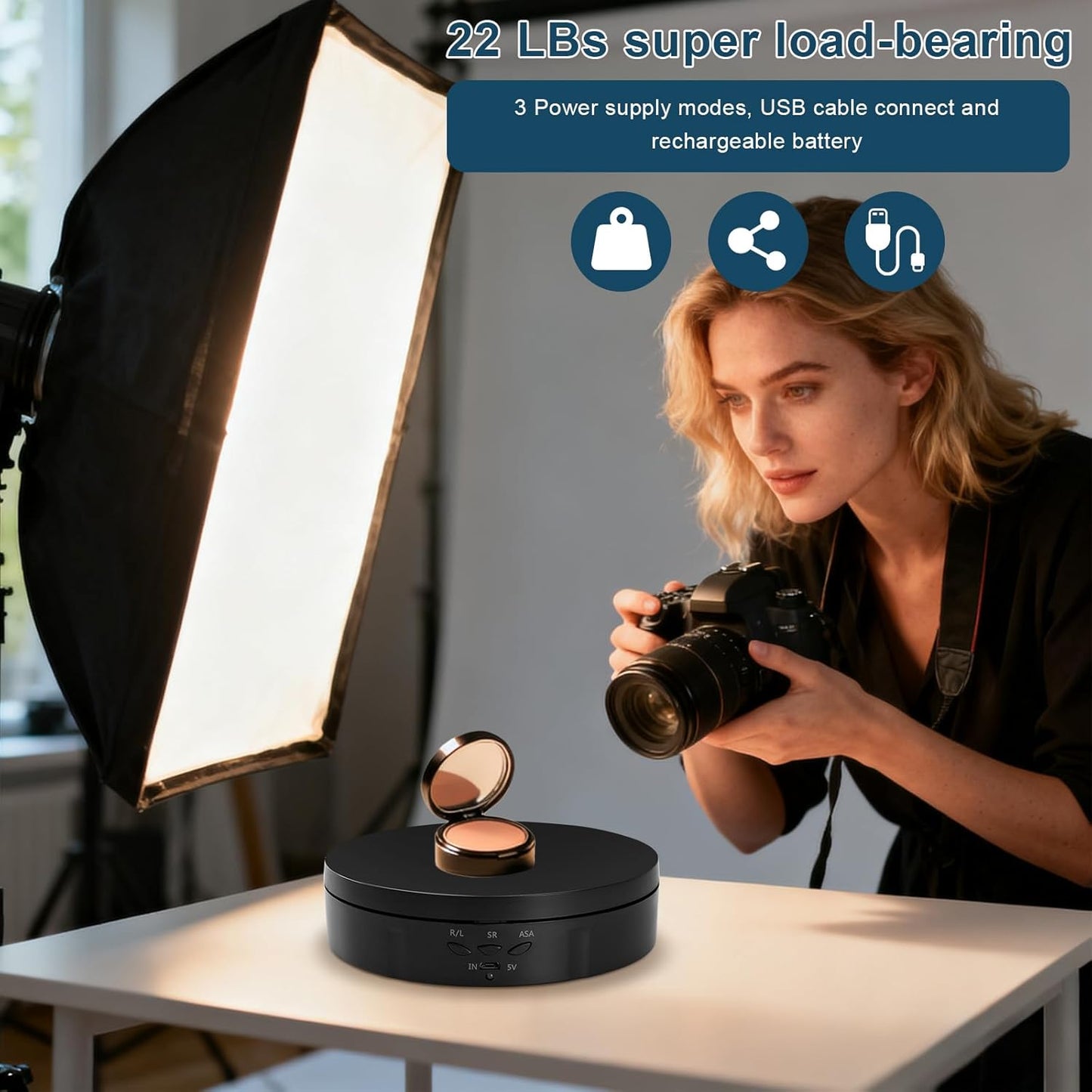 Motorized Rotating Display Stand for Jewelry, Automatic Mute Rotating Stand, Electric Turntable with USB for Display, Remote Control