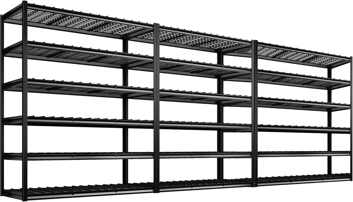 REIBII 60" W Garage Shelving, 3000LBS Storage Shelves, 6 Tier Heavy Duty Shelving, Adjustable Metal Shelving Units and Storage Rack for Warehouse, Pantry, Basement, 60" W x 84" Hx 24" D, 3 Pack
