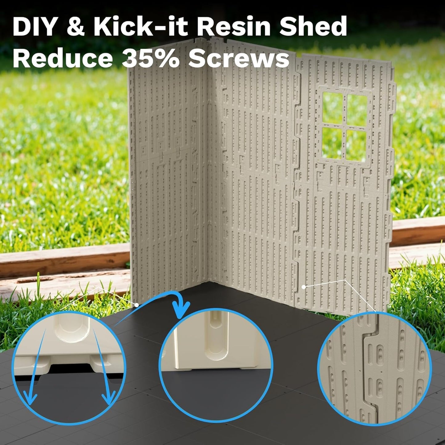 Devoko 10x14 FT Resin Outdoor Storage Shed with Floor, Plastic Tool Garden Shed with Windows & Lockable Door, Outside Large Storage Shed for Patio Backyard Lawn, Beige