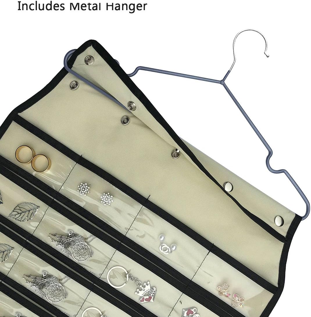 BB Brotrade Hanging Jewelry Organizer,Accessories Organizer,74 Pocket Organizer for Holding Jewelries (Beige-74 Pocket)