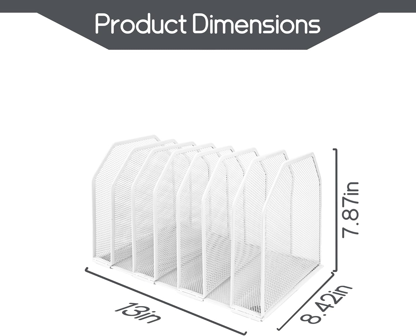Adjustable Desk File Organizer,Detachable Office Folder Organizer,Compact Vertical Desk File Holder,Wrought Iron Paint,Suitable for Home, School, Office Classrooms (White - 7 grids)