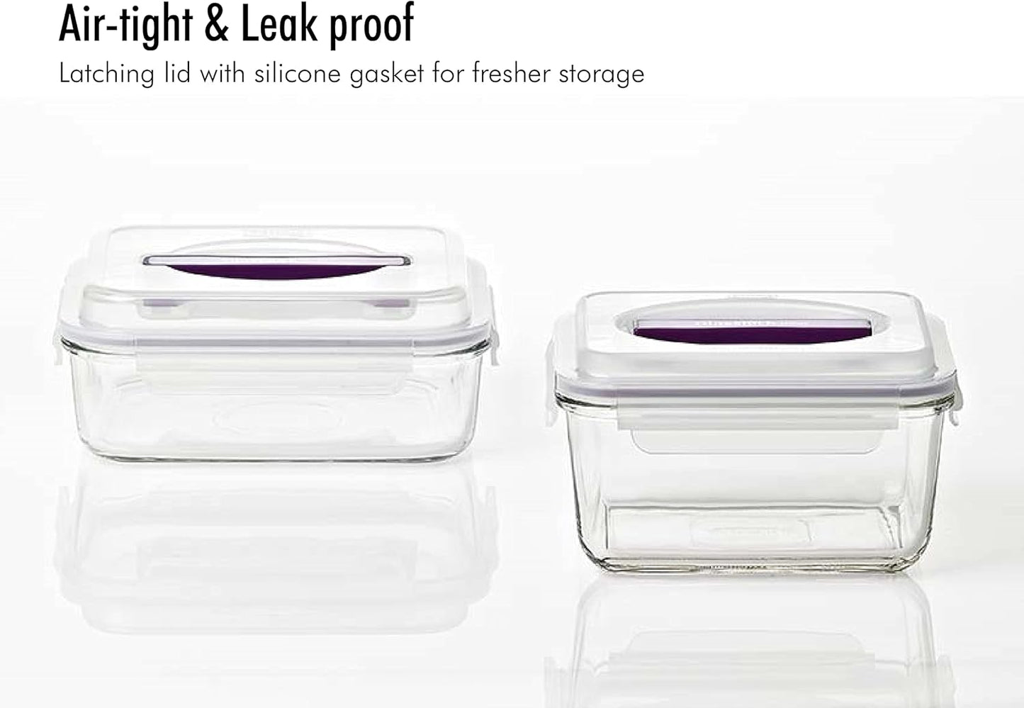 GLASSLOCK 61 Oz Glass Food Storage set of 2 – Large Capacity, Airtight & Leak-Proof, BPA Free Lid with Carry Handle, Microwave, Dishwasher, Fridge & Freezer Safe, Marinating, Sauce, Fruit Storage