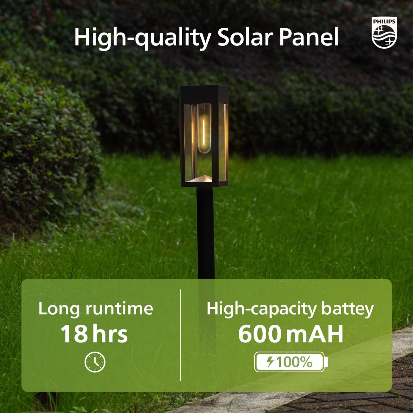 Philips 2 Packs Solar Pathway Lights Outdoor, Glass Metal Led Garden Landscape Lightings, 3000K Warm White, Waterproof for Decor Yard, Walkway, Patio, Driveway, Lawn