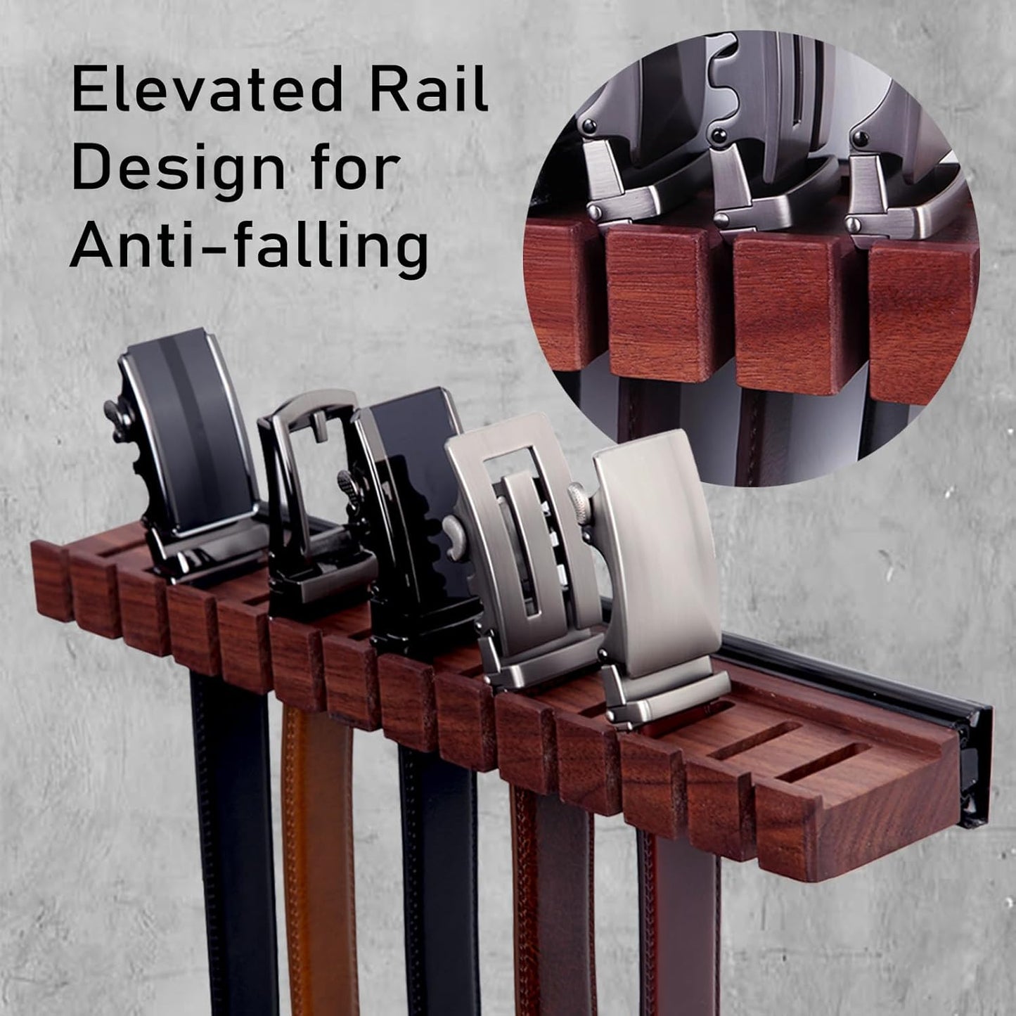 14 Belts Walnut Wood Belt Holder with Slide, Left or Right Slide Flexible Install Belt-Rack, Belt Hanger for Closet, Space Saving Belts Storage Organizer, Gift for Men